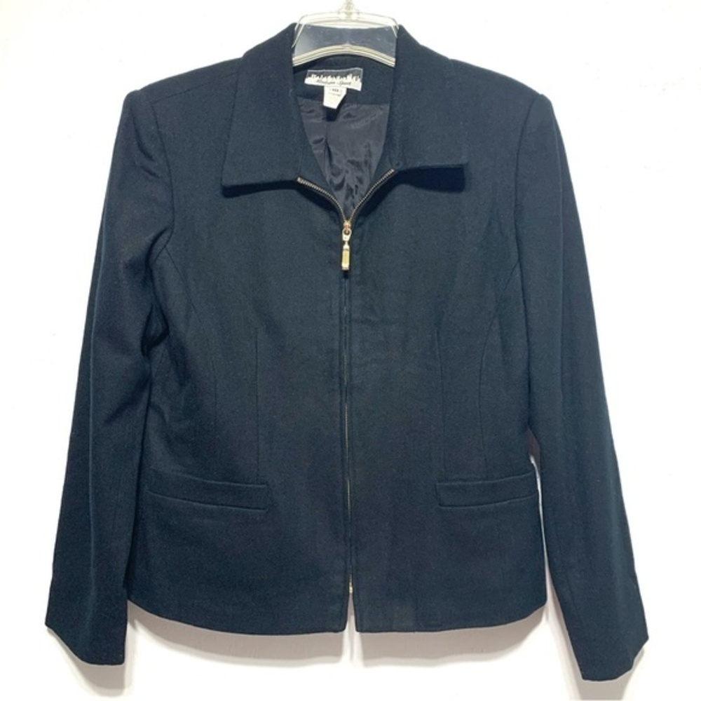 Vintage Madison Sport Blazer Women's size 10 Black Wool Zip Up Work Long Sleeves